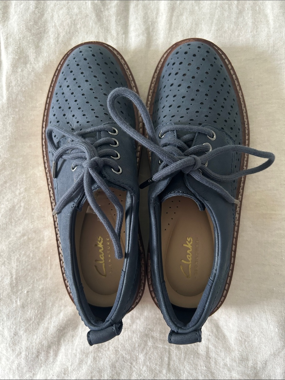 Clarks Women's Navy Perforated Leather Oxfords - Size 5